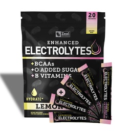 Boîtes de poudre d'électrolyte amélioré (Lemon Berry) avec 20 paquets de sucre + BCAA + B-Vitamines Supplément d'électrolyte avec Zinc Potassium et Magnésium pour l'hydratation - Electrolytes Keto