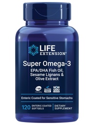 Extension de vie Super Omega-3 EPA/DHA Huile de poisson, sésame Lignans et extrait d'olive – Santé du coeur, Santé du cerveau, Inflammation Soutien de la santé, sans gluten, entériques, non OGM, 120 Softgels