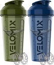 VELOMIX -2 Pack- Bouteille de shaker protéinique de 28 oz pour les mélanges protéiniques - 2x Whisk filaire