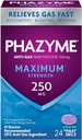 Phzyme Maximum* Strength Anti-Gas 250 mg Siméthicone Gas Relief pour les adultes, Gels rapides Rapidement Ease Bloating, Pression et Désagrément, 24 Compte
