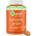 Gummies turcuma et gingembre Qunol - Supplément de soutien mixte avec ultra haute absorption, 90 gummies Vegan et sans gluten