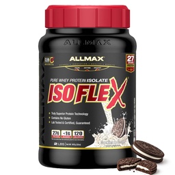 ALLMAX Nutrition ISOFLEX Isolation de protéines de lactosérum, cookies et crème - 2 lb - 27 grammes de protéines par scoop - Zéro gras et sucre - 99% Sans lactose - Sans gluten et sans soja - Environ 30 portions