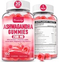 Ashwagandha Gummies 2500mg pour les femmes et les hommes: Supplément Ashwagandha Gummy Extra Strength avec curcuma, vitamine D3, L-Theanine, Magnésium - Gummies remplies, Fraise Flavor, Vegan, Non-OGM