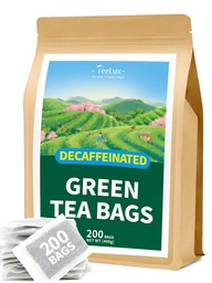 TeeLux Decaf Green Tea Bags, Thé vert décaféiné pur, Super Antioxydant, Thé chaud et glacé, 200 comte