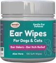 Produits pour animaux de compagnie Wipes d'oreilles de chien - Nettoyeur d'oreilles pour chiens pour prévenir les infections, les démangeaisons et l'odeur - Aloe & Eucalyptus, Wipes grooming - 100 Compte
