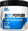 Evluution Nutrition Poudre MCT - Supplément de kéto - Poudre d'huile MCT - 10G Triglycérides à chaîne moyenne - Boire d'énergie cérébrale et corporelle - Supplément d'acide gras - Vegan & Non-OGM - 20 portions - Non aromatisé