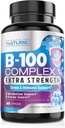 Complexe Vitamine B - Toutes les vitamines B B1, B2, B3, B5, B6, B7, B9, B12, Acide folique, Vitamine C - Supplément Super B-100 - Immune, énergie et métabolisme, végétalien, non OGM, sans gluten, 60 capsules