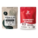 Poudres de Jungle Premium 5oz Tongkat Ali & Freeze-Dried 7oz Raspberry Bundle - Eurycoma Longifolia Supplément de poudre pour le soutien de la santé des hommes jumelé avec l'extrait de superfood rouge non sucré pour la cuisson