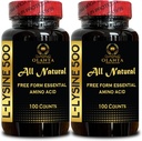 Supplément L-LYSINE Amino ACIDS - Métabolisme au calcium, bien-être équilibré, supplément essentiel d'acide amino pour le soutien immunitaire, L-Lysine 500mg - 2 bouteilles 200 Nombres