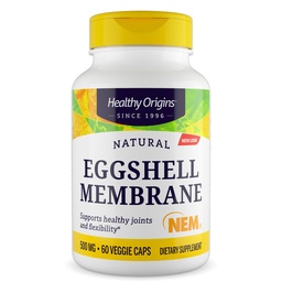 Origines saines Membrane de coquille d'oeuf 500 mg (NEM, non-OGM, sans gluten, soutien interarmées), 60 capsules de légumes