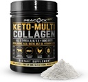 Keto Multi Collagen Peptides 16,2 oz - Poudre de protéines à os, avec 5 types de collagène hydrolysé, huile MCT et biotine pour la peau, les articulations, les cheveux et les ongles, poudre de collagène non aromatisée