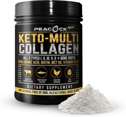 Keto Multi Collagen Peptides 16,2 oz - Poudre de protéines à os, avec 5 types de collagène hydrolysé, huile MCT et biotine pour la peau, les articulations, les cheveux et les ongles, poudre de collagène non aromatisée