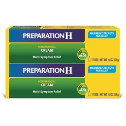 Préparation H Crème de traitement des symptômes hémorroïdes (2 x 1,8 Tube d'Once), résistance maximale soulagement de la douleur multisymptômes avec Aloe