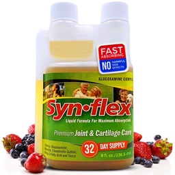 Formule d'origine Synflex Glucosamine liquide - Chondroïtine, Vitamines, Minéraux - Supplément boisson pour les hommes et les femmes, aide à soutenir la santé des articulations et du cartilage - Berry Flavor, 32 jours