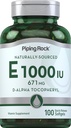 Piping Rock Vitamine E 1000 UI Capsules de softgel : 671 mg 100 pilules D-Alpha Supplément tocophérylique :
