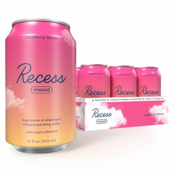 Recess Mood Magnésium et boisson adaptogène, Boissons de relaxation calmantes, 12 onces (Lémon framboise, 12 paquets)