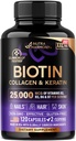 Biotine Collagène Acide hyaluronique - Supplément testé cliniquement - Soutien de la croissance des cheveux, de la peau et des ongles - 25000 mcg Vitamines B2, B3, B6 & B7 + B1 - Fabriqués aux États-Unis - Femmes et hommes