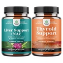 Ensemble de complément de soutien du foie NAC avec extrait de chardon de lait, N Acétyl Cysteine et Artichaut, et complexe de soutien à la thyroïde à base de plantes - Potent Kelp Iodine pour équilibre hormonal - Mood & Energy
