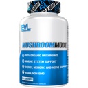 Evluution Vegan Organic Mushroom Supplement Capsules - Capsules de champignons biologiques Lions Mane avec Cordyceps et Reishi Blend - Nootropics Cerveau Support Supplément pour Focus et Énergie - 30 portions