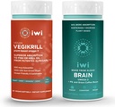 iwi Life Vegikrill & Cerveau Omega-3 Bundle, 30 portions, Algae Omega 3 à base végétale végétalienne avec EPA + DHA, Krill & Fish Oil Alternative, Aucun arrière-goût de poisson