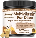 Multivitamine de chien avec des minéraux pour la santé globale - Vitamines de chien et suppléments avec la glucosamine, probiotiques pour chiots et chiens seniors avec des minéraux - Omega 3 Huile de poisson pour la peau et le manteau - 107 Chews