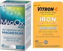 Supplément de fer à haute puissance Vitron-C, supplément minéral Magnésium 60ct et Mag-Ox 400 60ct