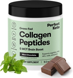 Poudre de protéines de collagène de kéto parfaite avec huile MCT - gazéifié, GF, Multi supplément, le meilleur pour les régimes kétogéniques, utiliser comme crème de kéto, dans le café et Shakes pour les femmes et les hommes (chocolat à la menthe)