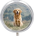 Boîte à pilules ronde Golden Retriever Dog Imprimé 3 Compartiment petit cas de pilule Portable Pill Conteneur pour tenir des suppléments Vitamines Huile de poisson Médicaments