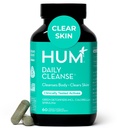 HUM Daily Cleanse Acne Suppléments pour les femmes et les hommes, Gentle Digestive Cleanse pour le soutien clair de la peau, Zinc, Spiruline, Chlorella, herbes détoxifiantes, algues organiques, supplément de vitamines de la peau, 60 capsules