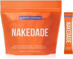 Lémonade de bleuets nakedade – Poudre de boisson sportive améliorée – Poudre d'électrolyte – Pas d'OGM ou d'édulcorants artificiels, sans gluten, sans soja, sans lait – 16 bâtons