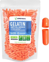 XPRS Nutra Taille 0 Capsules vides - 500 Compte Capsules de gélatine vides - Pills Bricolage Capsule Remplissage - Pure Pilule Gel Caps pour Do-It-Youlf Suppléments (Orange)