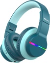iClever BTH12 Casques Bluetooth pour enfants, lumières LED colorées Casques sans fil pour enfants, 74/85dBA Volume de sécurité,85H Playtime,Bluetooth 5.2, Casques d'oreille supérieur Mic intégré pour iPad/Tablet/Airplane, Vert