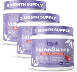 ColonSweep - Probiotique de Psyllium à saveur de fraise Housse de poudre Colon Cleanser, 7,8 oz. Soutien supplémentaire de fibre pour la santé Gut - Nettoyer pour le soulagement et la désintoxication - 30 portions (paquet de 3)