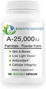 A-25 000 UI en poudre de Palmitate (100 capsules) Non-OGM, supporte la vision faible lumière, le support immunitaire, l'intégrité cellulaire de la peau et des os, antioxydant (standard)