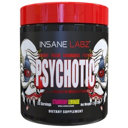Insane Labz psychotique, poudre pré-entraînement stimulante élevée, énergie lassante extrême, focus et endurance avec Beta Alanine, Créatine Monohydrate, DMAE, 35 Srvgs (Lémonade de Strawberry)