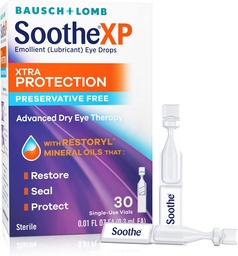 Soothe XP gouttes oculaires libres de préservation, protection Xtra gouttes oculaires lubrifiantes pour les yeux secs, soulager l'irritation et protège contre la perte de la déchirure, thérapie avancée des yeux secs, flacons à usage unique, 30 comtes