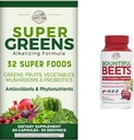CARACTÉRISTIQUES DE PAYS Super Verts Fruits Probiotiques Légumes Antioxydants Phytonutriments Racine de betterave Oxyde nitrique Circulation Immune Support Capsules