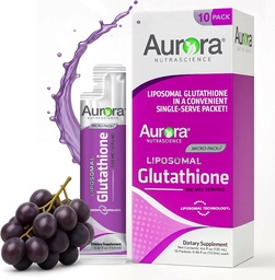 Aurora Nutrascience Micro-Liposomal Glutathion liquide, Immune et antioxydant Gut Supplément de soutien de la santé, 500 mg par portion, sans gluten, sans OGM, sans sucre, 10 paquets à un seul usage