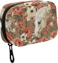 Fustylead Vintage Belle White Horse and Flower Pill Organizer for Purse, Weekly Portable Pill Box with Zipper to Storage Vitamines Huiles de poisson Médicaments Suppléments