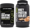 NutraBio Créatine monohydratée, non aromatisée, 300g et Isolate de protéines de lactosérum, Donut de sucre de cannelle, supplément - énergie musculaire, croissance musculaire maigre, récupération et force