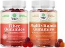 Ensemble de gommes fibreuses pour adultes - Supplément de racine de chicorée avec prébiotique pour Gut & Digestive - sans sucre et gommes végane et multivitamine pour adultes - Gummy multivitamine halal avec biotine B12