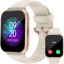 Montres intelligentes RUIMEN pour femmes hommes (Réponse/Faites des appels, 2 bandes incluses), Smartwatch 1.8" pour téléphones iOS/Android, Fitness Tracker Heart Rate/Sleep Monitor Montre numérique étanche Blanc