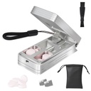 Cutter de pilules pour les petites et petites pilules, Splitter en aluminium professionnel avec dispositif de centrage automatique et 2 lames en acier inoxydable remplaçables, Splitter de pilule portable avec boîtier PU (Argent)