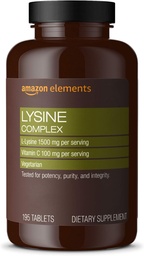 Éléments Complexe de lysine avec vitamine C pour le soutien de la santé immunitaire, végétarien, 65 portions, 195 nombre (peu varier)