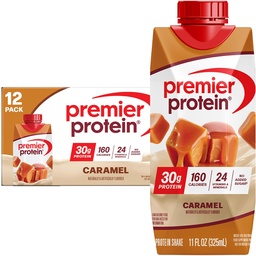 Premier shake protéinique, caramel, 30 g de protéines, 11 fl oz, boîte de 12 (emballage de mai Vary)