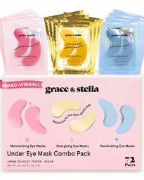 grace & stella Under Eye Masque - Réduire les cernes foncés, les yeux puants, les sacs sous les yeux, les rides - Gel sous les yeux Patches, Vegan cruelty-Free Self Care (72 paires, GoldPinkBlue)