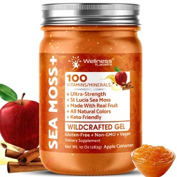Gel de mousse de mer d'Irlande brut - Gel de superfood de fruits de mer d'origine sauvage - Saveur de cannelle de pomme, vitamine et minéral-rich de Pristine Caribbean Waters, Immune et Digestive Health Support - 10 oz