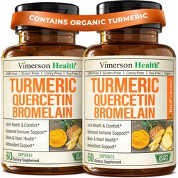 Quercetin avec supplément curcumin bromelain curcuma – anti-allergie, soutien articulaire et immunitaire – supplément curcuma biologique avec poivre noir (Bioperine) – Quercetin 500mg Capsules 2 Pack