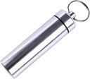 Porte-clés de petite boîte à pilules portable en argent, en alliage d'aluminium Mini Pill Organizer Case Container for Purse, Porte-pilule métallique étanche Bouteille de médecine pour camping extérieur