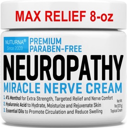 Neuropathie Nerve Relief Cream - Premium Nerve Cream 3X Action pour un soulagement ciblé et un confort apaisant de la nerve - Force maximale avec 4% de menthol, MSM pour les pieds Jambes orteils et dos - Super Large 8 Oz